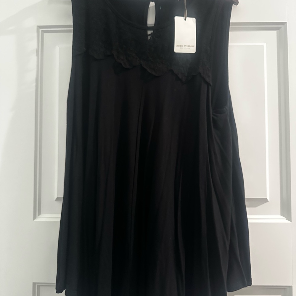Black Sleeveless Top with Lace Detail